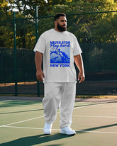Big Men's Basketball Game NEVER STOP NEW YORK Printed Short Sleeve T-shirt Pants Set