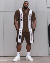 Big & Tall Men's Daily Leisure. TRUST GOD Striped Contrast Printed Shirt Shorts Suit