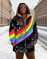 Rainbow Butterfly Splash Ink Printed Velvet Thickened Long Hooded Exterior