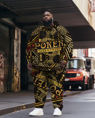 Men's Plus Size Hip Hop 2-Piece Tracksuit Poker Graphic Hoodie Set