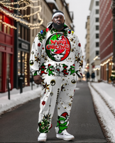 Men's Plus Size Merry Christmas Skull Hoodie and Pants Set of Two