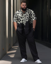 Leopard Print Short Sleeve Shirt Trousers Suit Men's Plus Size