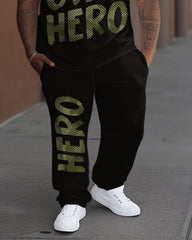 Men's Plus Size Be Your Own Hero Print T-Shirt Trousers Suit