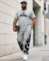 Big Boy Street Fashion King Print Short Sleeve T-Shirt Flame Trousers Suit