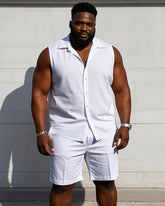 Men's Plus Size Sleeveless Vest Shirt Shorts Suit-Solid 10 Color Choice