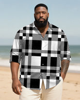 Big & Tall Men's Black And White Long Sleeve Bamboo Hemp Texture Shirt