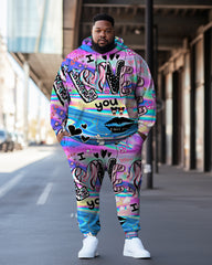 Men's Plus Size Love Sexy Lips Graphic Hoodie Set of Two