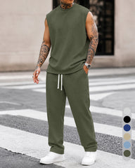 M-8XL Men's Texture Fabric Vest Straight Casual Pants Sports Two-piece Set