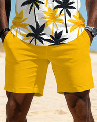 Big & Tall Men's Two-tone Coconut Tree Print Crewneck Short Sleeve T-Shirt Shorts Set