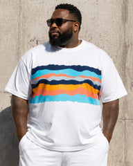 Big & Tall Men's Wave Rainbow Stripe Print Round Neck Short Sleeve T-Shirt Shorts Set