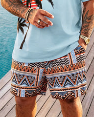 Big & Tall Men's Bohemian Coconut Tree Print Crewneck Short Sleeve T-Shirt Shorts Set