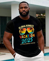Men's Plus Size Black Holiday Eyes Inside Hawaiian Pattern Print Round Neck Short Sleeve T-Shirt