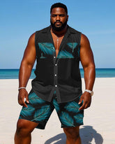 Men's Plus Size Hawaiian Black Fashion Plant Stitching Sleeveless Vest Shirt Shorts Suit