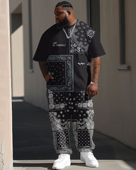 Men's Large Casual Paisley Printed Short Sleeve Trousers Set