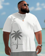 Men's Plus Size Hawaiian Letter Print T-shirt and Shorts Outfits Set