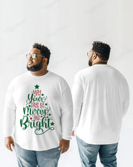 100% Cotton-Merry Christmas Men's Plus Size Long Sleeve T-Shirt