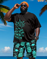 Men's Plus Size Hawaiian Pineapple Flamingo Print Short Sleeve T-Shirt Shorts Suit