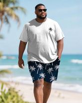 Men's Plus Size Blue Coconut Print Round Neck Short Sleeve T-Shirt Shorts Suit