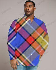 Big Men's Casual Color Plaid Lapel Long Sleeve Shirt