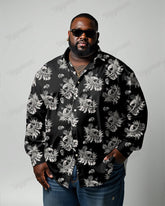 Skull Leaf Cotton Long Sleeve Shirt Men's Plus Size