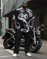 Men's Big & Tall Fashion Textured Print Long Sleeve Lapel Shirt 2-Piece Set