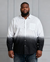 Men's Plus Size Landscape Ink White & Black Gradient Contrast Long Sleeve Lapel Shirt