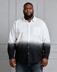 Men's Plus Size Landscape Ink White & Black Gradient Contrast Long Sleeve Lapel Shirt