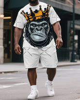 Men's Fun Cartoon Gorillas King Print Casual Big & Tall Short-Sleeve T-shirt & Short Set