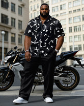 Men's Plus Size Business Casual Black Smoke Geometric Print Short Sleeve Shirt Trousers Suit