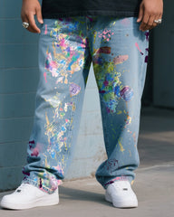 Plus Size Men's Printed T-shirt Splash Ink Pants Denim Suit