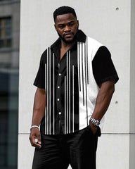 Men's Plus Size Black Star Short Sleeve Shirt Trousers Suit