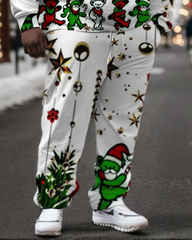 Men's Plus Size Merry Christmas Skull Hoodie and Pants Set of Two