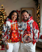 Couple's Big and Tall Santa Claus Print Long Sleeve Hoodie