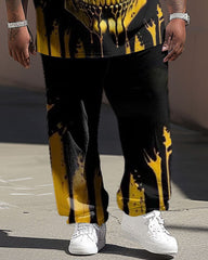 Big Guy's Street Fashion Golden Skull Print T-Shirt Trousers Set