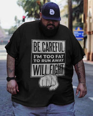 Fat Will Fight Black Casual Men's Plus Size T-Shirt