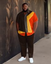 Men's Plus Size Color Matching Short Sleeve 2 Piece Walking Suit