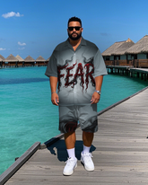 Big Men's Smog Effect Abstract FEAR Lettering Short-Sleeve Shirt and Shorts Set