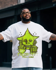 Plus Size Men's Personalized Creative Printed T-shirt Denim Pants Suit