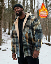 Big & Tall Men's Blue Brown Gold Abstract Textured Print Velvet Thickened Zip Hoodie