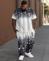 Big Men's Splash-Ink King Street Hip-Hop Casual Two-Piece Set