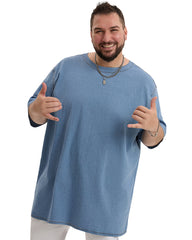 Plus Size Men's Daily Leisure Washing Water Solid Color Denim T-shirt