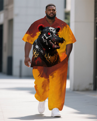 Men's Fashion Mutant Bear Cartoon Animal Theme Short Sleeve Shirt Pants Set