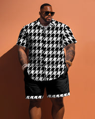 Big Guys Classic Houndstooth Pattern Short Sleeve Shirt Shorts Set
