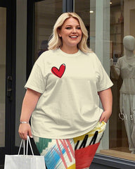 Women's Plus Size Love Print T-Shirt and Graffiti Trousers Suit