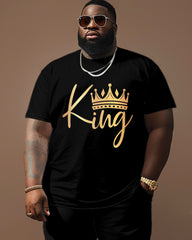 Big and Tall Men's King With Crown Pattern Round Neck Short Sleeve Tee
