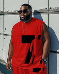 Men's Plus Size Red Size 7 Football Print Tank Top Shorts Suit