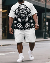 Men's Roaring Gorillas Cartoon Print Big & Tall Laid-back Short-Sleeve T-shirt & Short Set