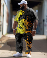 Men's Plus Size Gradient Dark Dragon Totem Print T-shirt Trousers Suit