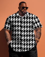 Big Guys Classic Houndstooth Pattern Short Sleeve Shirt Shorts Set