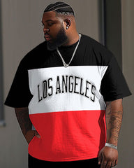 Men's Plus Size Letter Print Colorblock T-Shirt and Pants Set